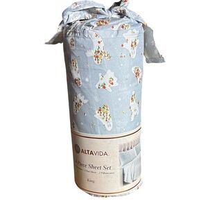 ALTAVIDA King 4 Piece Sheet Set w/Ghosts and Flowers Halloween Fall GIFT NEW